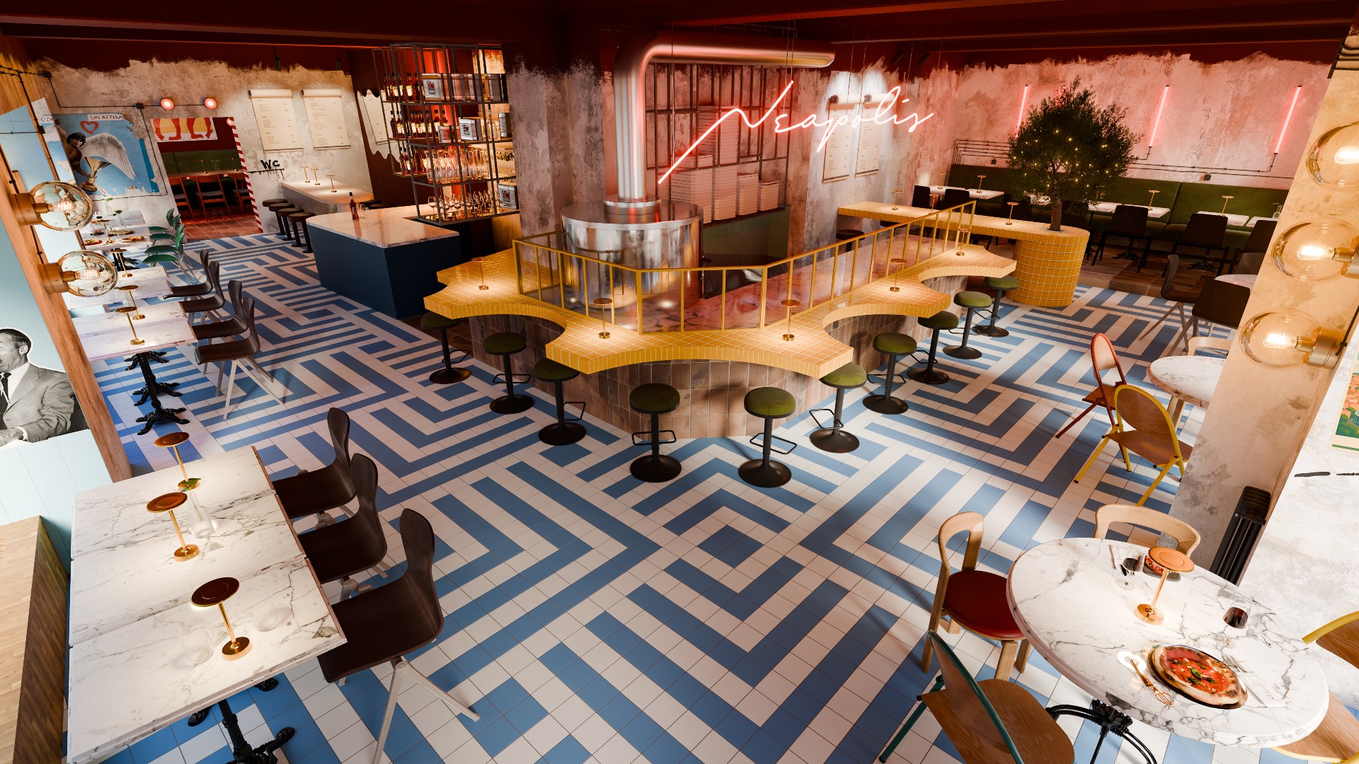 Interiér restaurace Neapolis Petrská